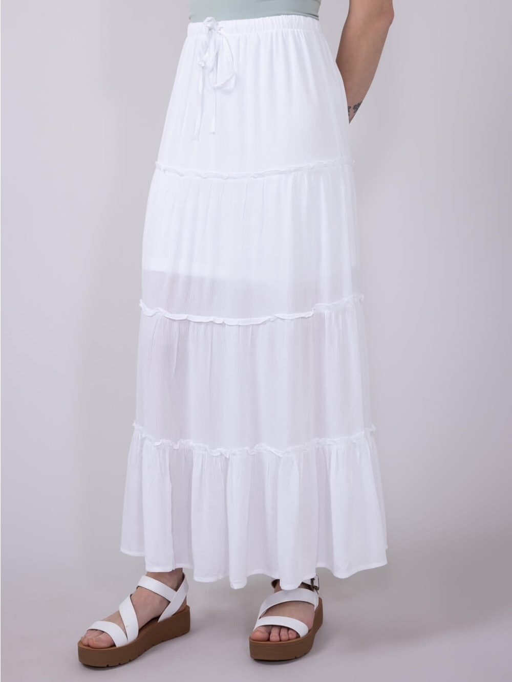 Love Tree White Tiered Maxi Skirt